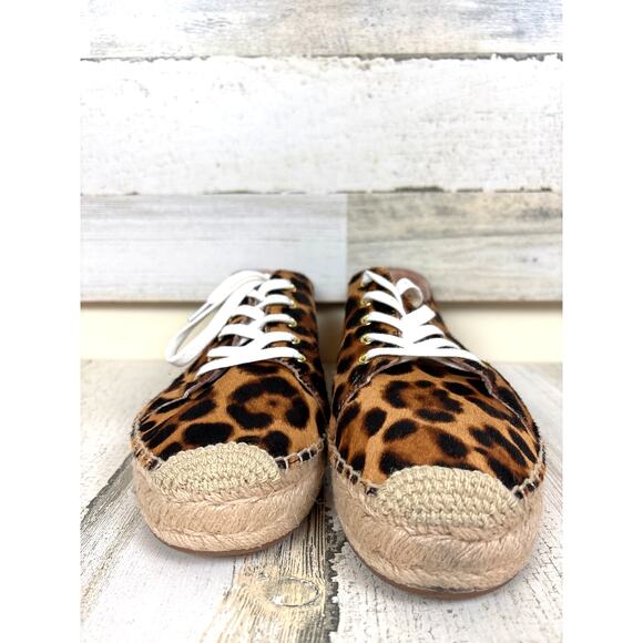 J.Crew Women’s 9.5 Leopard Calf Hair Leather Espadrille Lace Up Sneakers - Picture 2 of 8